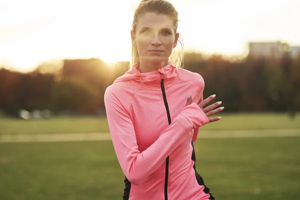 Front View Young Woman Jogging Park — 스톡 사진