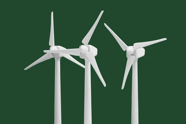 Three Wind Turbines Green Background — 图库照片
