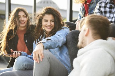 The best friends spending time together in the city