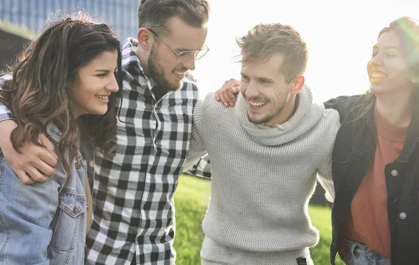 Young people having happy time together 