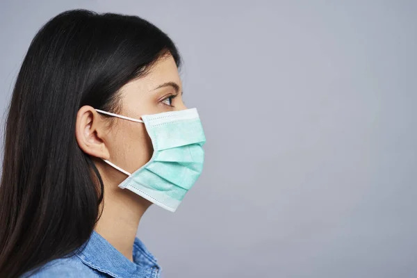 Profile View Asian Woman Protective Mask — Stock Photo, Image