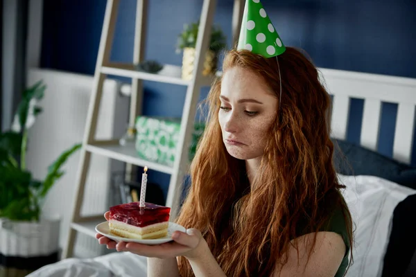 Sad Woman Lonely Her Birthday — Stock Photo, Image