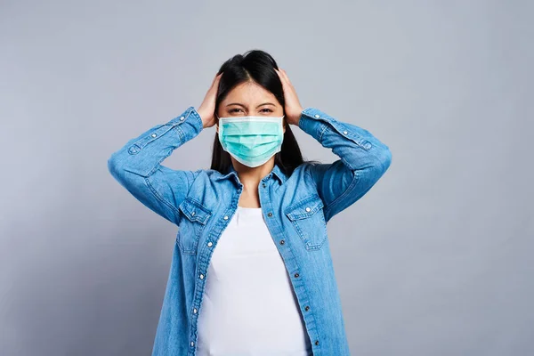 Paranoid Asian Woman Protective Mask — Stock Photo, Image