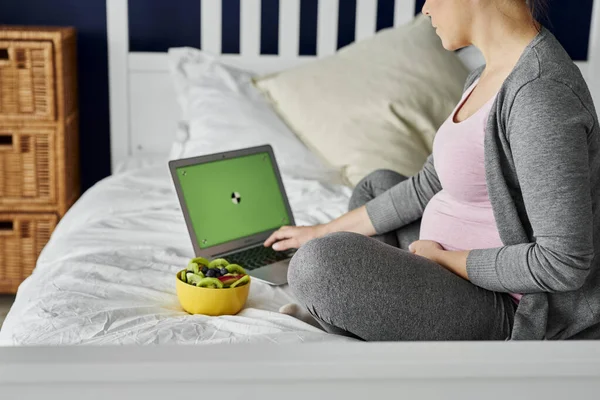 Těhotná Žena Tráví Čas Počítačem — Stock fotografie