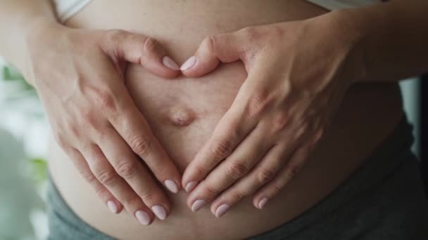 Close Video Eines Herzens Aus Händen Auf Dem Bauch Aufnahme — Stockvideo