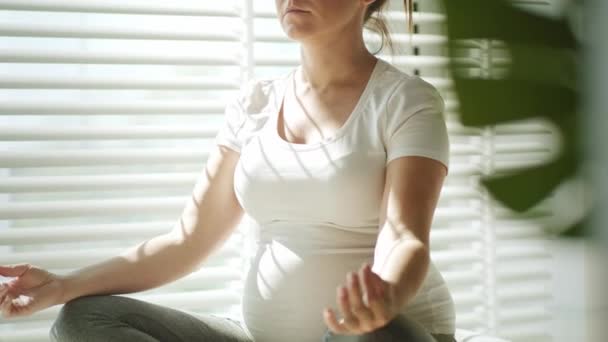 Inclinez Vidéo Femme Enceinte Méditant Soleil Tourné Avec Caméra Hélium — Video