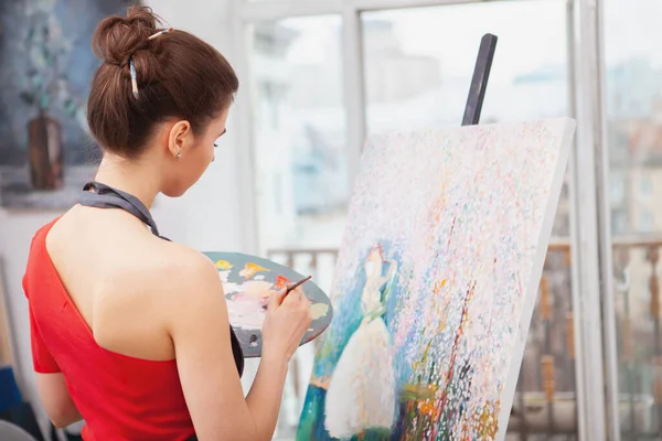 Rear View Shot Elegant Young Woman Painting Picture Art Workshop — Stock Photo, Image