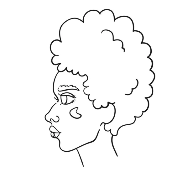 Krásná afro-americká žena s kudrnatými vlasy vektor izolovaný profil portrét — Stockový vektor