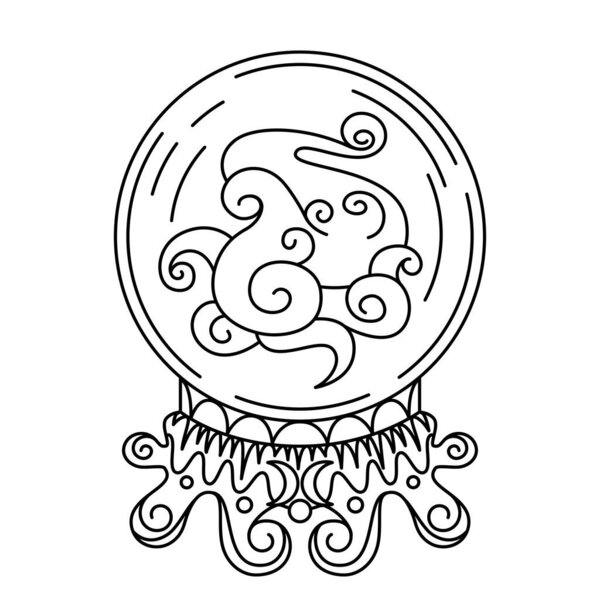 Волшебный хрустальный шар на трибуне. Простое изолированное искусство на белом фоне
