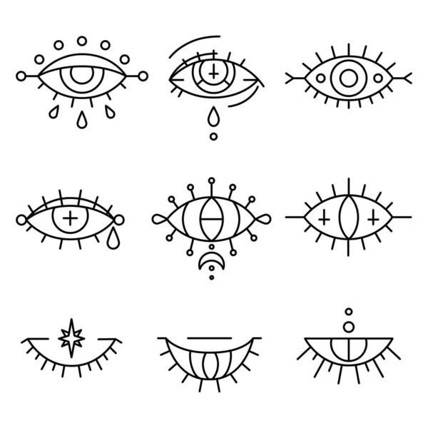 Złe Oczy Ustawione Ręcznie Rysowane Stylu Symbole Okultystyczne Magiczne Ezoteryczne — Wektor stockowy