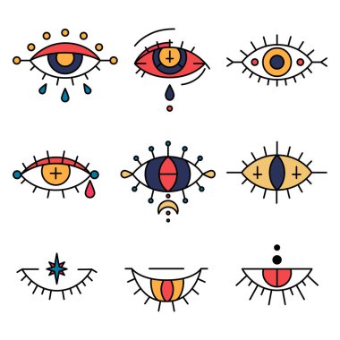Mystic talismans tattoo concept or Evil eyes set. Occulture idea clipart