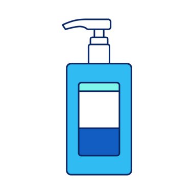 Kapalı önleme - dezenfektan pompası. Covid-19 simgesi, Coronavirus ögesi düz çizgi biçiminde