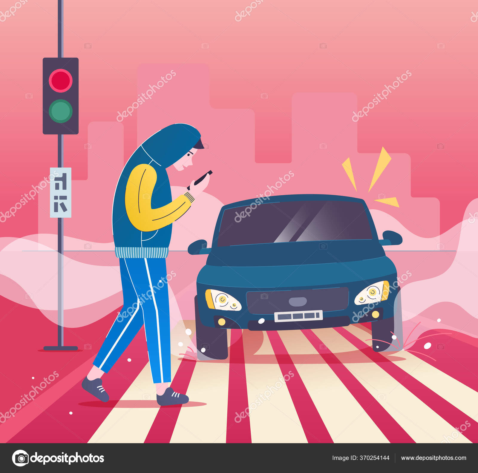 Pedestrian accident - Vector illustration. Man with smartphone on ...