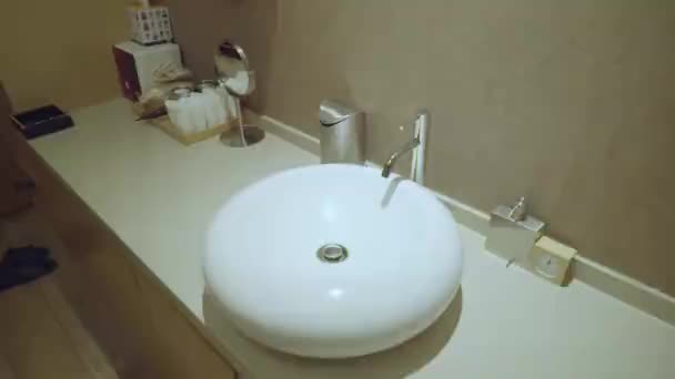 Dark Room Table Built Sink Wall Weighing Mirror — Stock Video