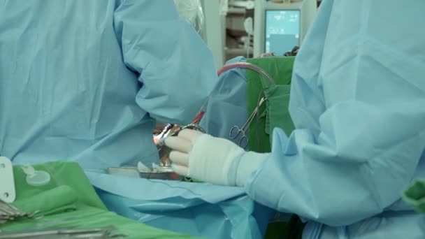 Surgeon Performs Surgery Human Skull Electron Microscope Operating Room — Stock Video