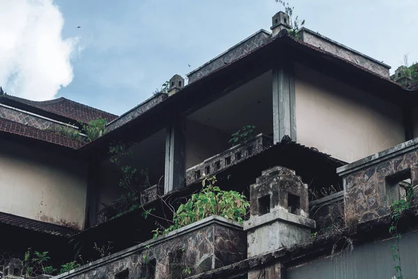 stock image Dark photo of abandoned building with dirty walls and broken roof