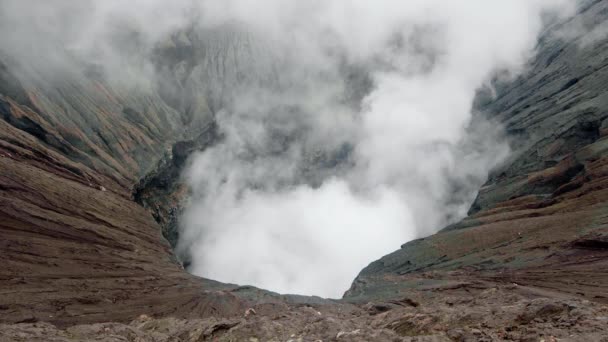 Vídeo Del Humeante Cráter Activo Del Volcán Bromo Isla Java — Vídeos de Stock
