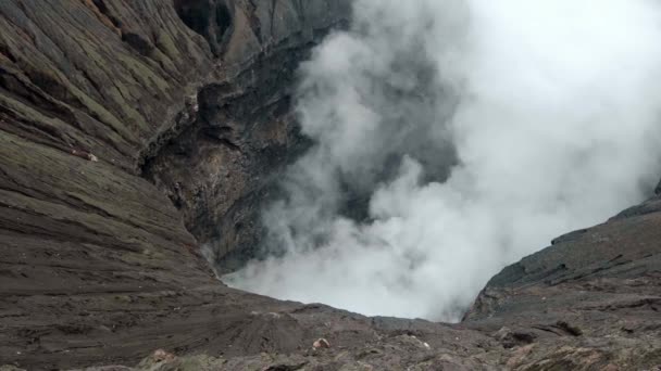 Video Steaming Active Volcano Crater Bromo Island Java Indonesia — Stock Video