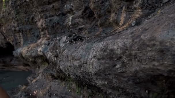 Genç Yakışıklı Cesur Avrupalı Bir Adam Kayaların Arasında Yürüyor Onlara — Stok video