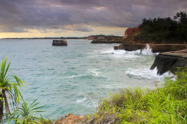 Keindahan Laut Lepas Dengan Air Pantai Biru Dan Hijau Pohon — Stok Foto