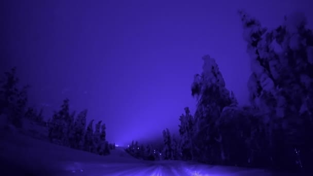 Conducir en un camino nocturno de invierno — Vídeos de Stock