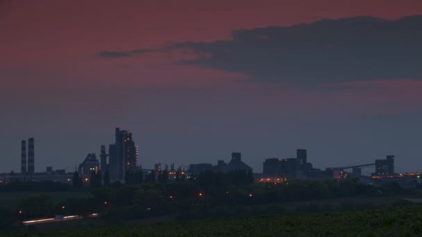 Evening Illumination of a Small Factory. Time Lapse — Stock Video