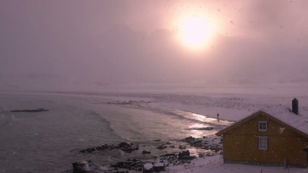 海の波、降雪、太陽、つまスローモーション — ストック動画