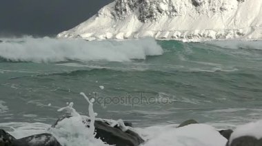 Körfez'de kış Surf dalgası. Ağır çekim