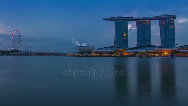 Сингапур Marina Bay Sands Skypark Art Science Museum Облачно Утром — стоковое видео