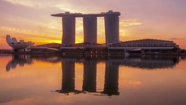 Singapore Oktober 2017 Singapore Ljus Morgondimman Över Marina Bay Sunrise — Stockvideo