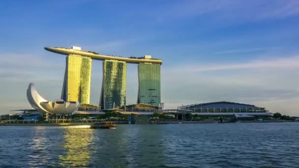 Singapur Ekim 2017 Marina Bay Artscience Müzesi Batan Güneşin Işınları — Stok video