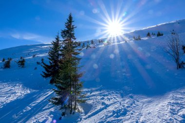 Açıklanamayan Kayak Yamacının Üzerinde Parlak Güneş
