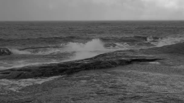 Norway Winter Lofoten Mainly Cloudy Surf Rocky Shore Ocean Strong — Stock Video