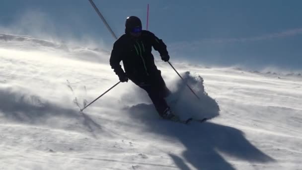 Slovakia Jasna February 2019 Sunny Winter Day Skier Ski Slope — Stock Video