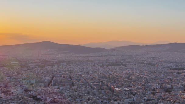 ギリシャだアクロポリスのないアテネの高台からのパノラマビュー カラフルな夕日 経過時間 — ストック動画