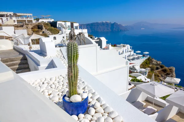 Griekenland Thira Santorini Witte Huizen Van Oia Een Bergachtige Oever — Stockfoto