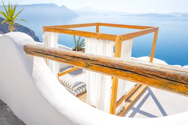 Grecia Oia Clima Soleado Lugar Para Tomar Sol Con Vistas —  Fotos de Stock