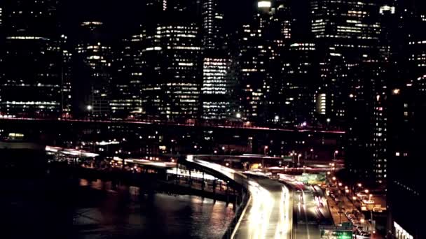 Uso Temná Noc New Yorku Mrakodrapy Automobilová Doprava Manhattanu Bezešvé — Stock video