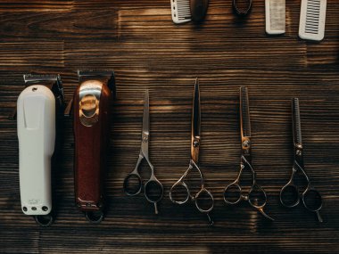 Vintage kuaför dükkanı araçlar kümesi