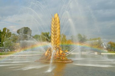 Moskova, Rusya - 12 Ağustos 2019: Moskova 'daki Vdnkh' da Altın Çeşme