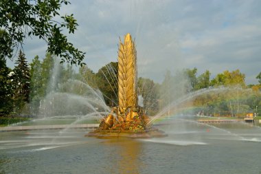 Moskova, Rusya - 12 Ağustos 2019: Moskova 'daki Vdnh' de Altın Çeşme