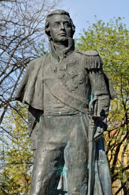 Kaliningrad, Rusya - 20 Nisan 2019: büyük Rus komutan Mikhail Illarionovich Kutuzov anıtı