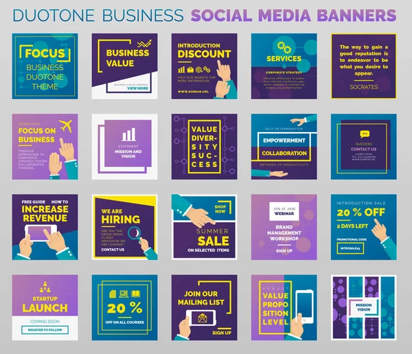 Bandiere di social media aziendali Duotone — Vettoriale Stock
