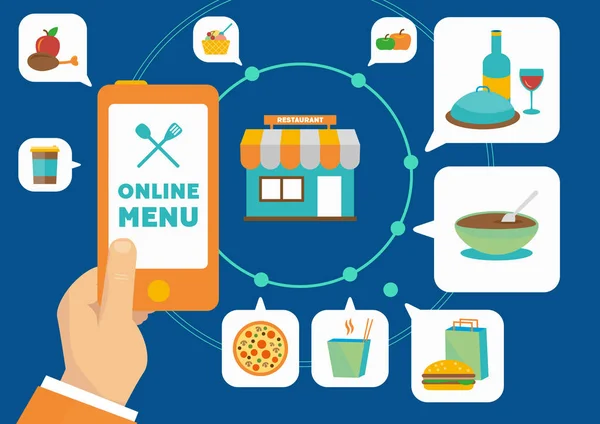 Applicazione Internet Ordinare Diversi Alimenti Online Dal Menu Del Ristorante — Vettoriale Stock