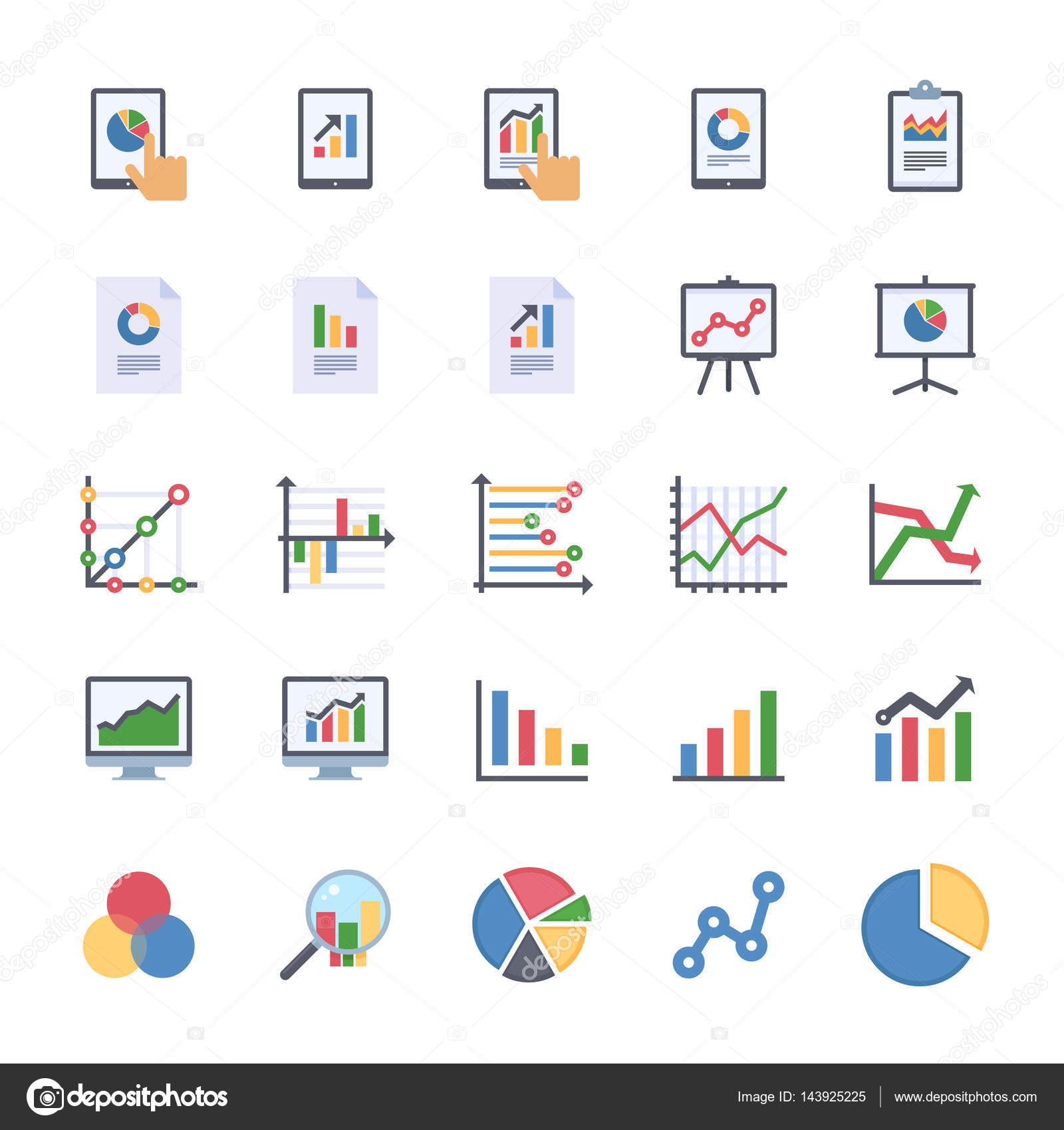 Business Graphs & Charts Icons Set 1 - Flat Version Stock Vector by ...