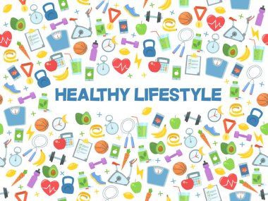 Sağlıklı yaşam vektör çizim. Fitness, beslenme ve sağlık.