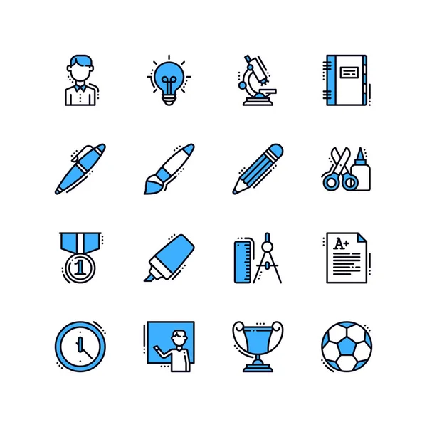 Línea Educación Blue Icons Set Conjunto Iconos Educativos Ideal Para — Archivo Imágenes Vectoriales
