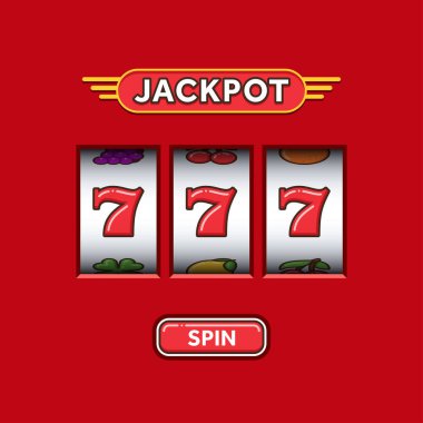 Kırmızı slot makinesinde üçlü bahis yedi. Şanslı yedi. Kumarhane Vegas oyunu. Kumar makinesi ödülü. 777 ikramiye kazan.