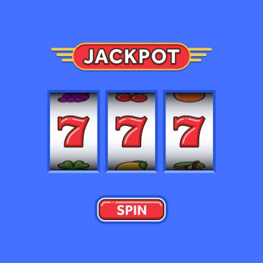 Mavi slot makinesinde üçlü bahis yedi. Şanslı yedi. Kumarhane Vegas oyunu. Kumar makinesi ödülü. 777 ikramiye kazan.