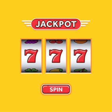 Sarı slot makinesinde üçlü bahis yedi. Şanslı yedi. Kumarhane Vegas oyunu. Kumar makinesi ödülü. 777 ikramiye kazan.
